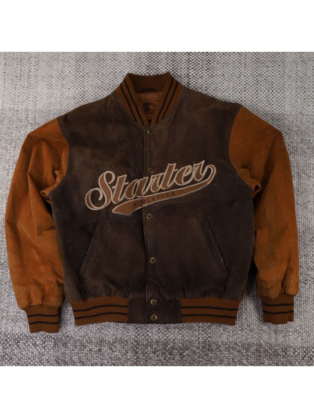 Vintage Starter Suede Leather Varsity Jacket Brown L